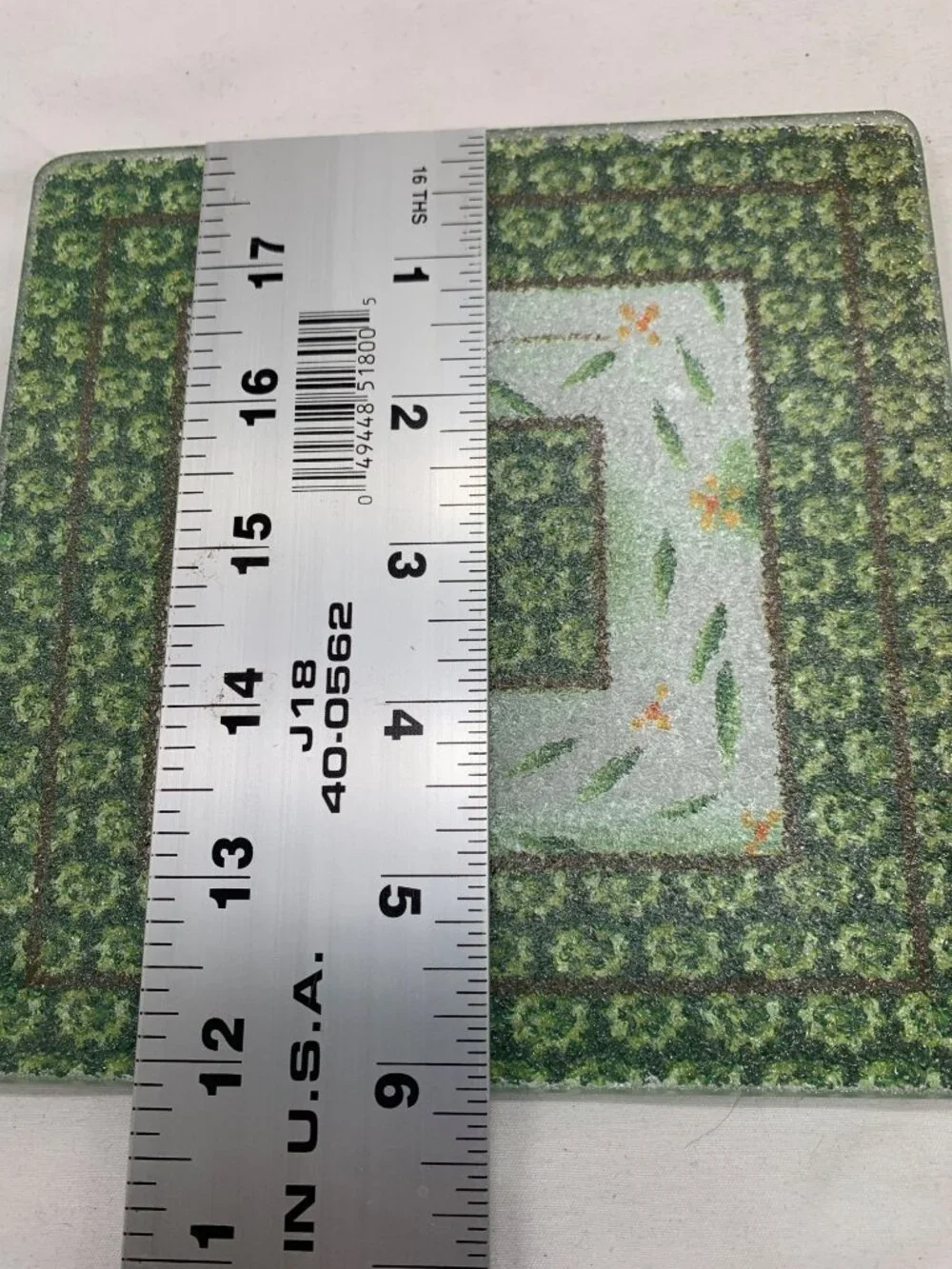 Temptations 2 Piece Old World Green 8 inch Baker and Trivet Floral Pattern
